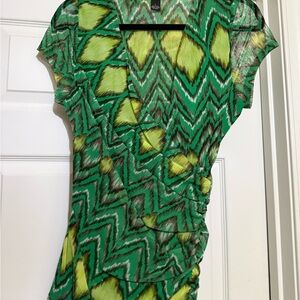 INC International Concepts Green and Yellow Chevron Blouse